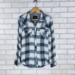 Rails Lennox  Blue and White Plaid Flannel Button Down Long Sleeve Shirt Size S